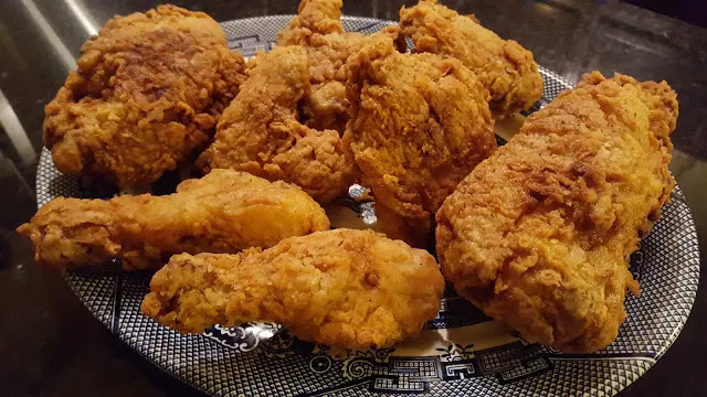 Best Fried Chicken Recipes - Southern style on a blue and white platter