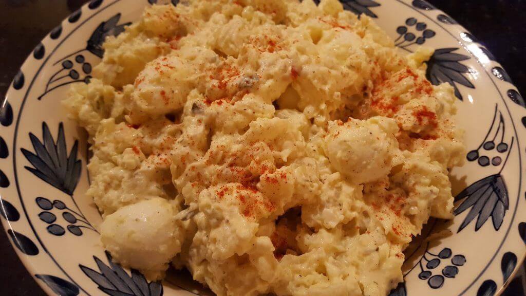 Southern Potato Salad in Blue and White Bowl