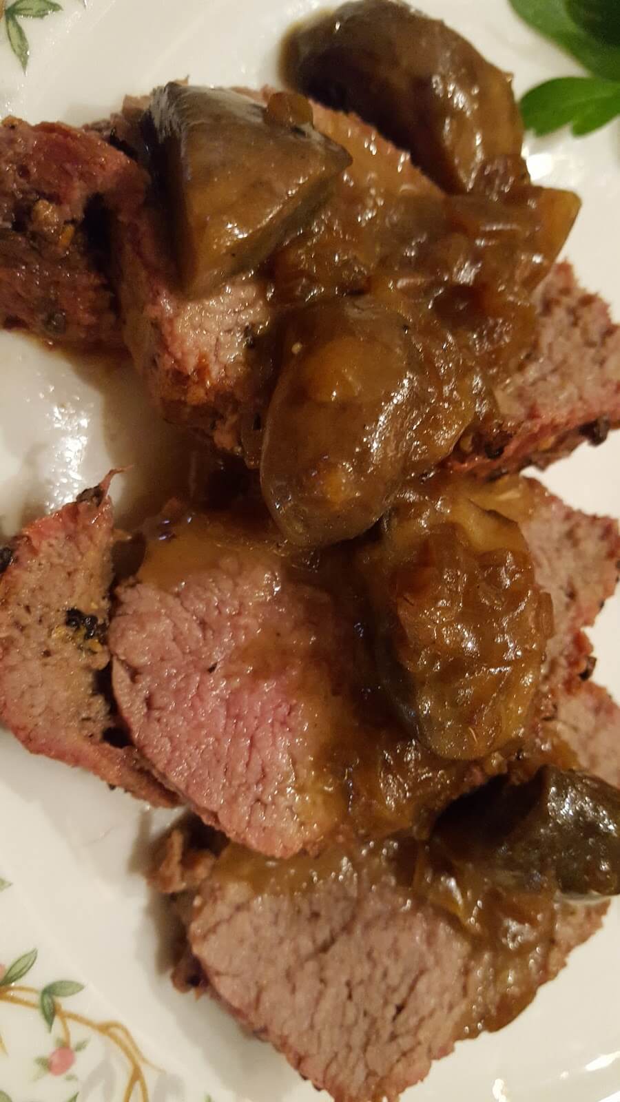 Beef topped with an easy cream mushroom sauce