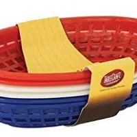 Tablecraft H1074RWB 6 Piece Classic Oval Plastic Baskets, Red/White and Blue