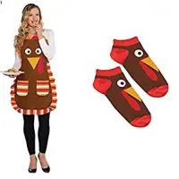 FAKKOS Design Funny Thanksgiving Turkey Apron & Matching Cute Socks Gift Set