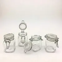 Adorox 4 Piece Set Square Glass Jars Hinge Lid Rubber Gasket Clear Canisters food kitchen Storage (88.72 ml)