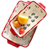 Porcelain Rectangle Baking Dish Set of 2, Floral Pizza Pie Cheese Serving Bakeware Oven Household Tableware(Baking dish set of 2)