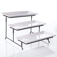 3 Tier Rectangular Serving Platter, Three Tiered Cake Tray Stand, Food Server Display Plate Rack, White