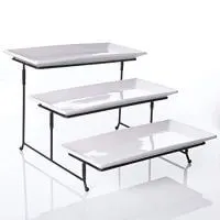 3 Tier Rectangular Serving Platter, Three Tiered Cake Tray Stand, Food Server Display Plate Rack, White