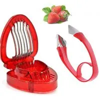 Strawberry Huller Top Stem Remover And Strawberry Slicer Set/Good Grips Easy-Release Tomato Potato Corer/Kitchen Fruit Gadgets Tools Red