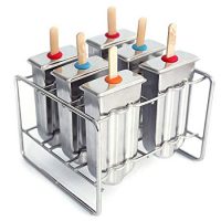 Awinking Set of 6 Stainless Steel Popsicle Mold, Homemade Ice Lolly Maker with Tray/50 Reusable Bamboo Sticks/16 Silicone Seals/20 Pop Bags/Cleaning Brush
