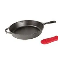 Lodge 10.25 Inch Cast Iron Skillet. Pre-Seasoned 10.25-Inch Cast Iron Skillet with Red Silicone Hot Handle Holder.