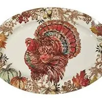 Fall Harvest Thanksgiving Turkey Heavyweight Melamine Oval Serving Platter, 20-Inch x 14-Inch
