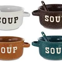 KOVOT Set of 4 Speckled Ceramic Soup Bowls With Spoons - 22-Ounces Each