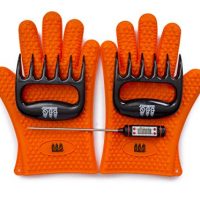 BBQ Gloves, Meat Claws and Digital Instant Read BBQ Thermometer (3 pc Set) - Heat Resistant/Silicone Gloves - BBQ Grilling Tool Accessories Make The