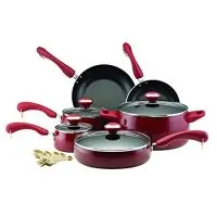 Paula Deen 12512 Signature Nonstick Cookware Pots and Pans Set, 15 Piece, Red