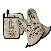 AIYUE Oven Mitts and Pot Holders - Long Sleeves Heat Resistant Oven Gloves with Soft Cotton Infill Non-Slip Cooking Gloves for Kitchen Cooking Baking BBQ Grilling