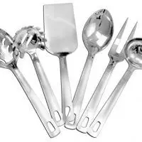 Complete Serving Spoon & Utensil Set (6-Piece Set); Includes Pasta Server, Fork, Spoon, Slotted Spoon, Ladle, Cake/Casserole Server; Stainless Steel Classic Plain Handle Flatware