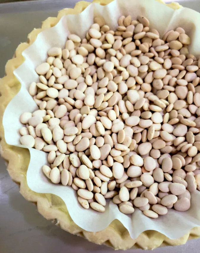 pie weights in a pie crust before baking