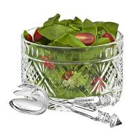 Set of 3 High Quality Crystal Clear Salad Bowl Serving Set, Salad Serving Utensils Included Large Serving Dish,