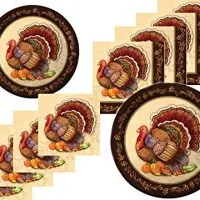 Thanksgiving Turkey Fall Plates and Napkins Bundle for 16 Guests - Thanksgiving Splendor