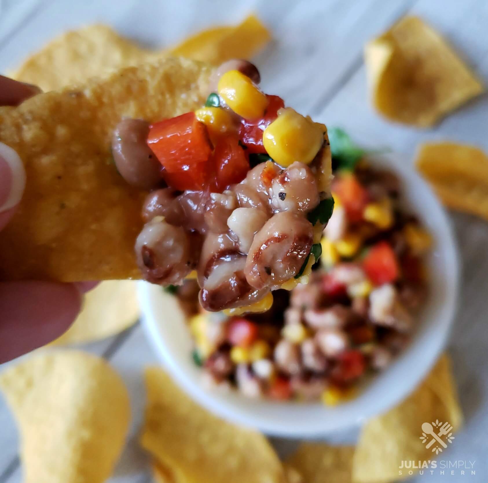 Black Eyed Pea Dip on a chip