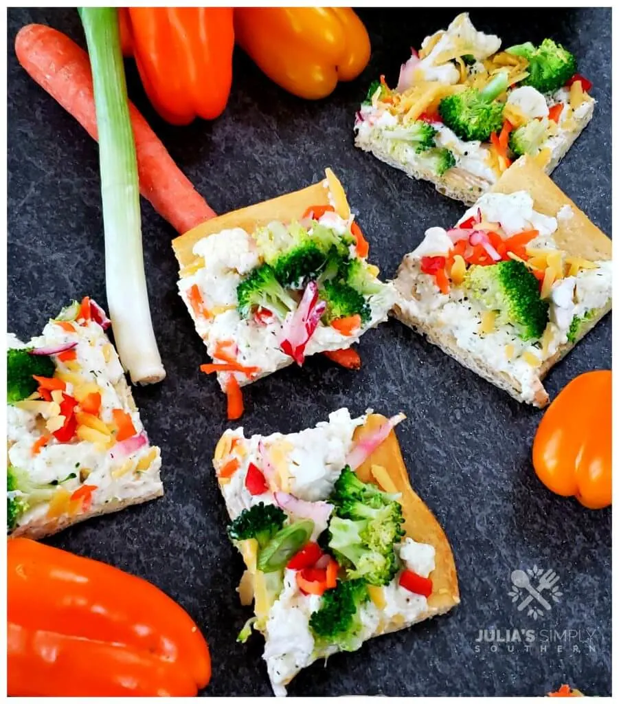 Delicious ranch veggie appetizer pizza recipe