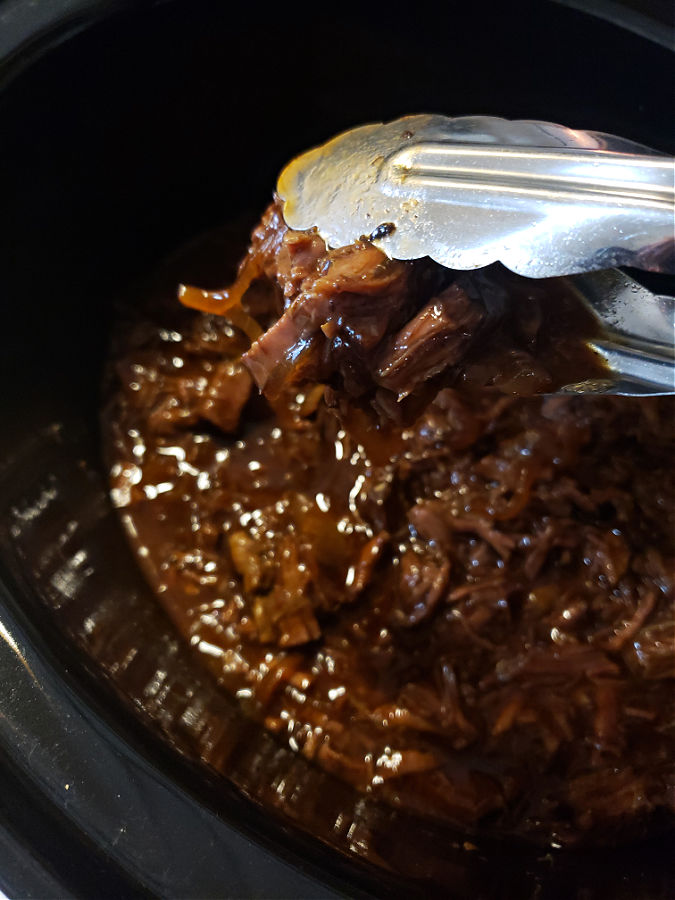 shredded beef in a barbecue glaze