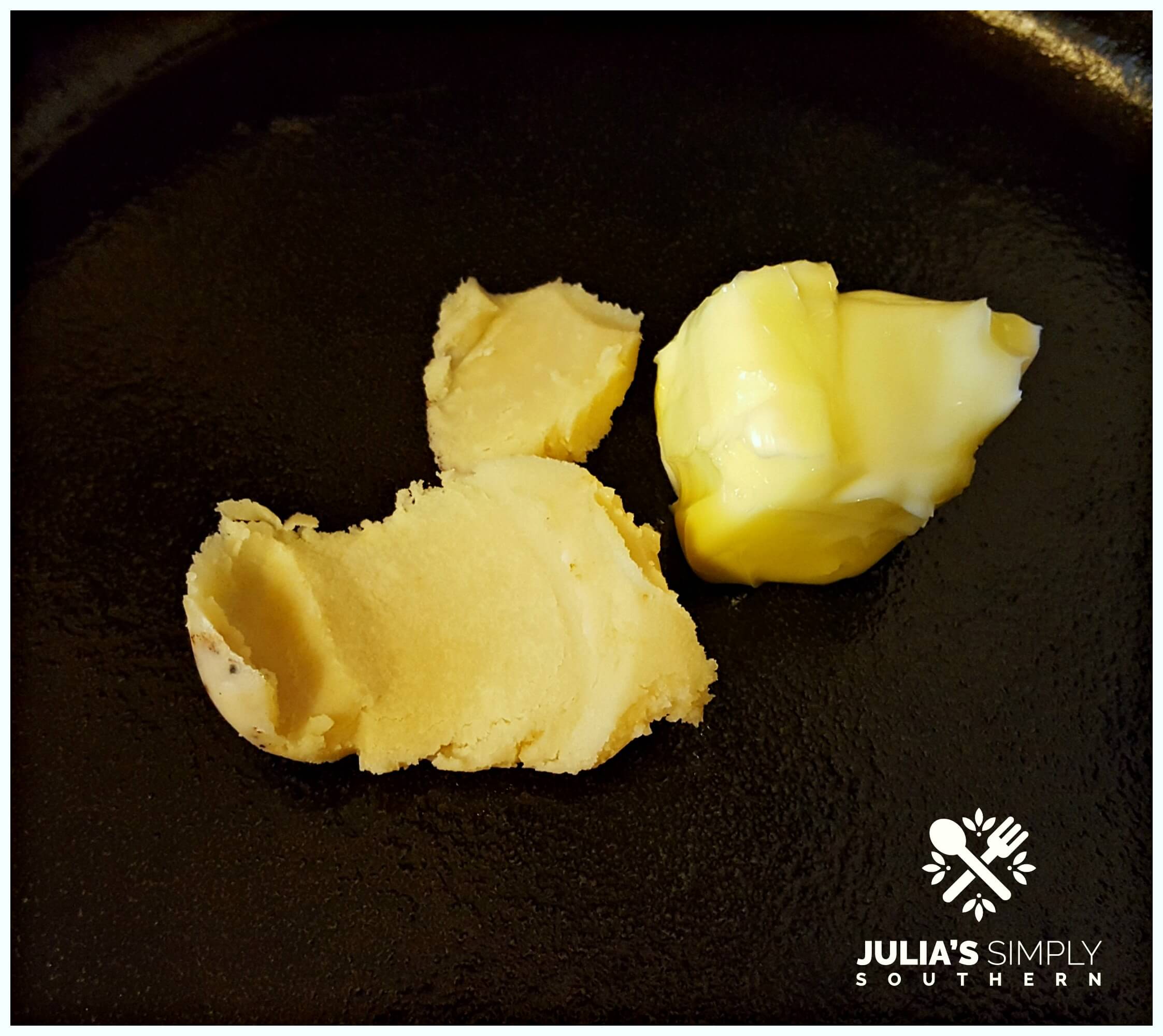 Bacon grease and butter melting for fried corn