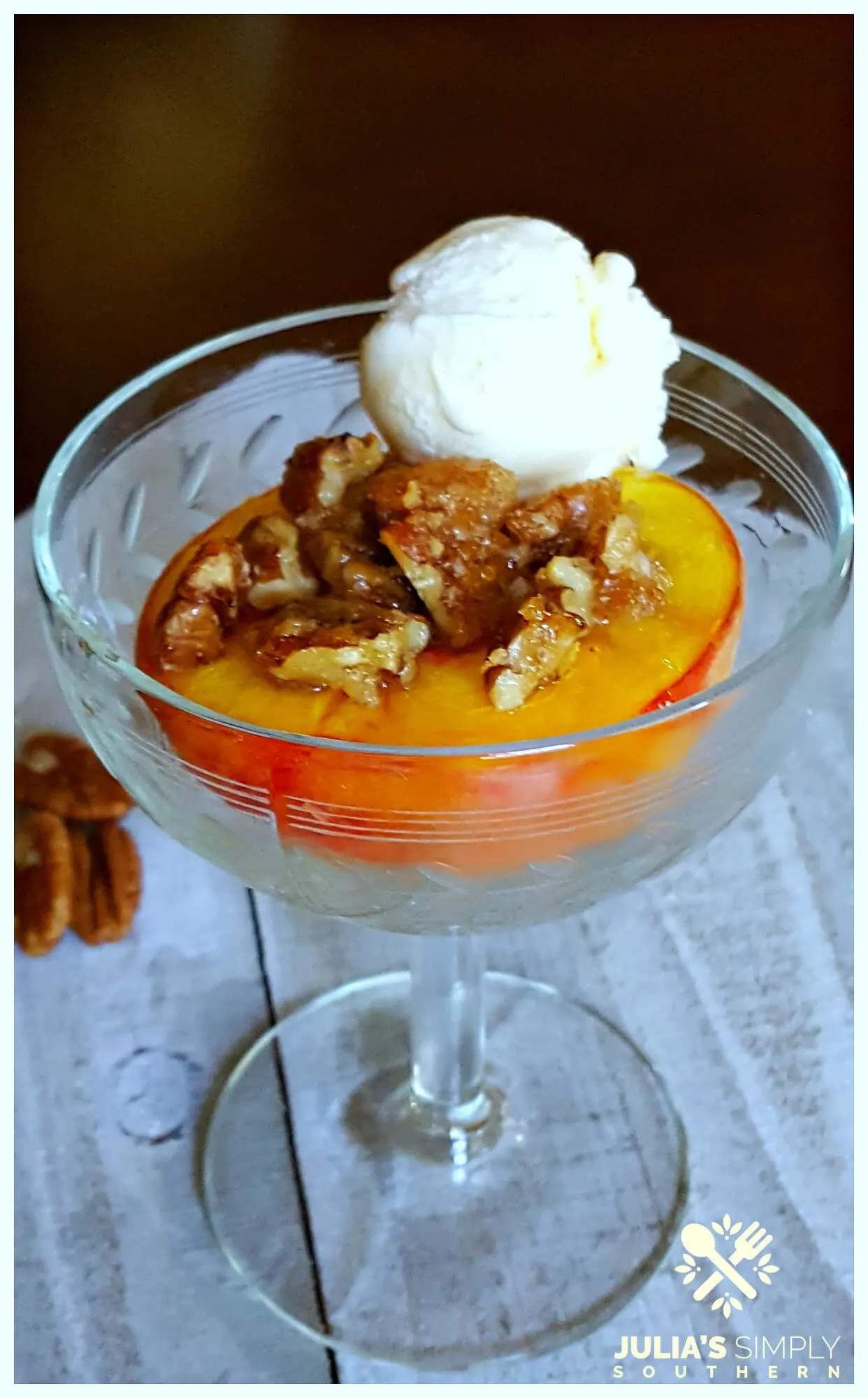 Delicious bourbon peach dessert baked in the oven 