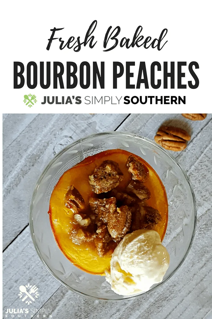 Looking for a delicious peach dessert? Bourbon Peaches have just the right amount of sweetness with the zing of the bourbon. A delicious dessert served with a scoop of ice cream. #dessert #dessertrecipes #peaches