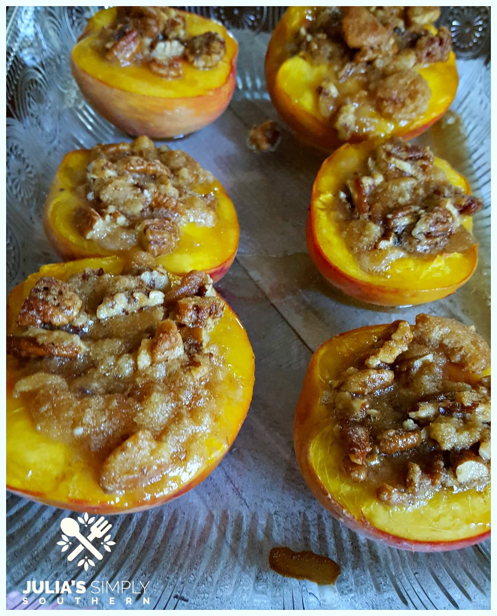 Baked peaches with bourbon topping