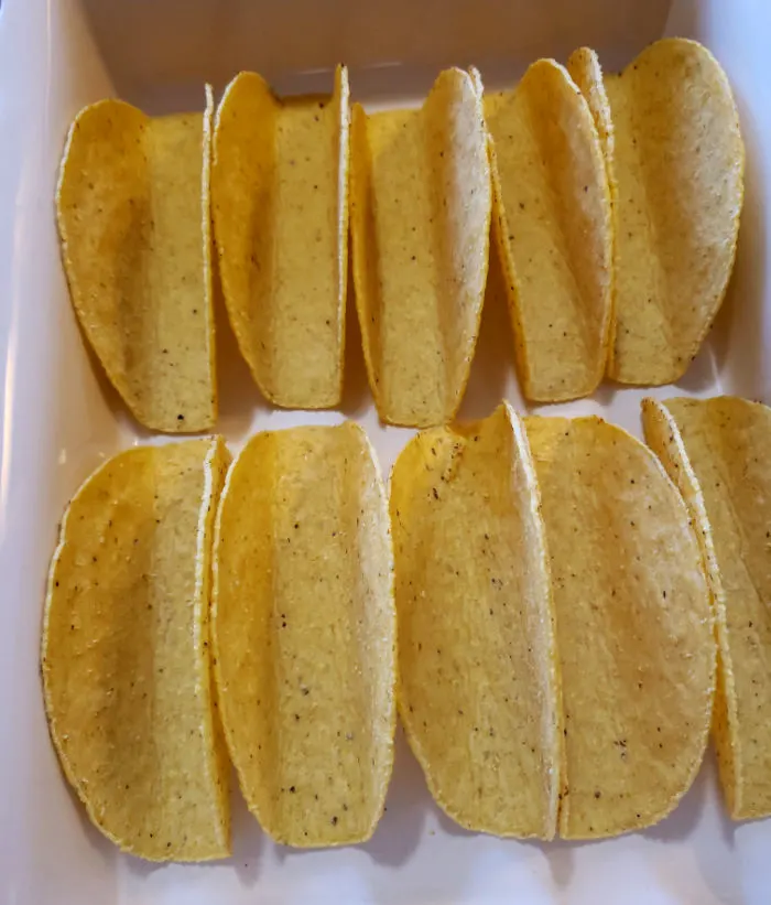 Crunchy Taco Shells in a baking dish 