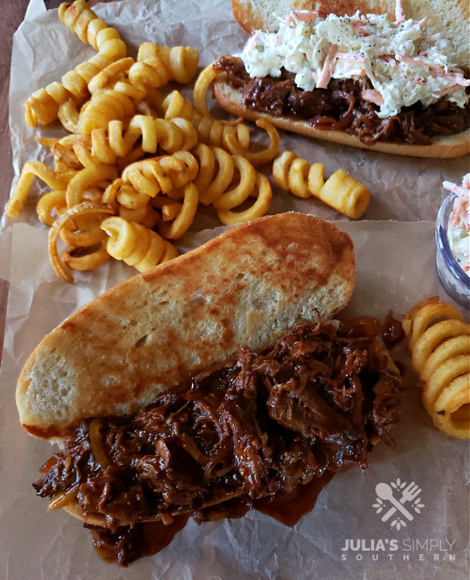Pot roast beef sandwiches with sides