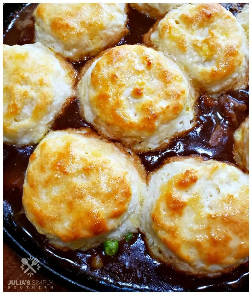 Buttermilk Biscuit topping for beef pot pie in a cast iron skillet recipe