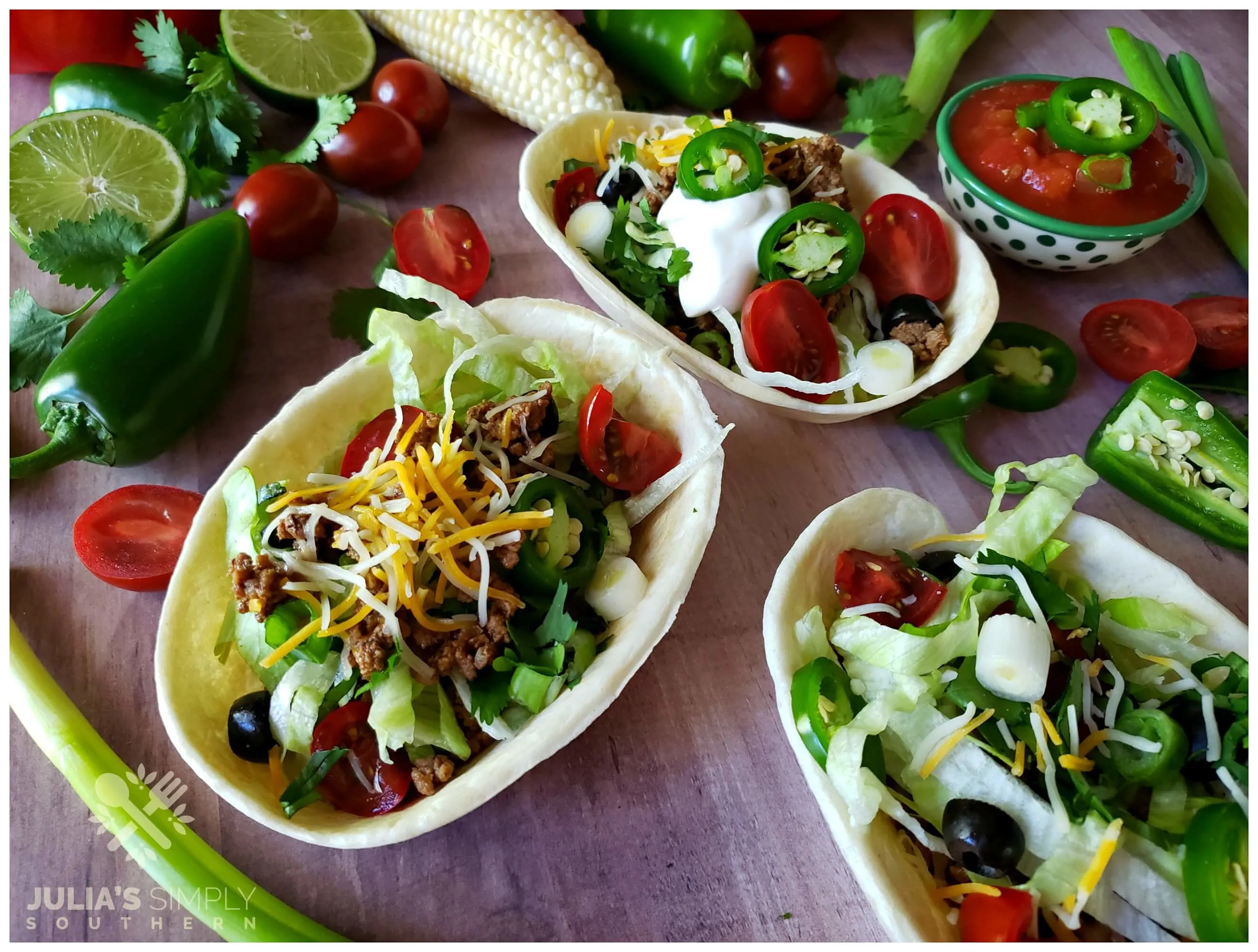 Best beef tacos recipe - Taco boats in flour tortilla bowls