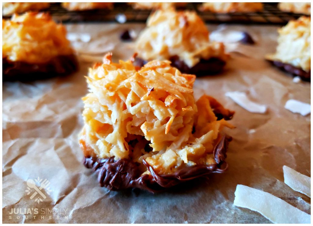 Coconut Macaroon Cookies on parchment paper. Easy Coconut Macaroons Recipe