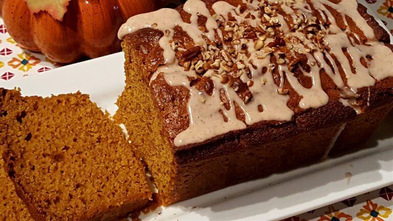 Glazed Pumpkin Bread on a platter