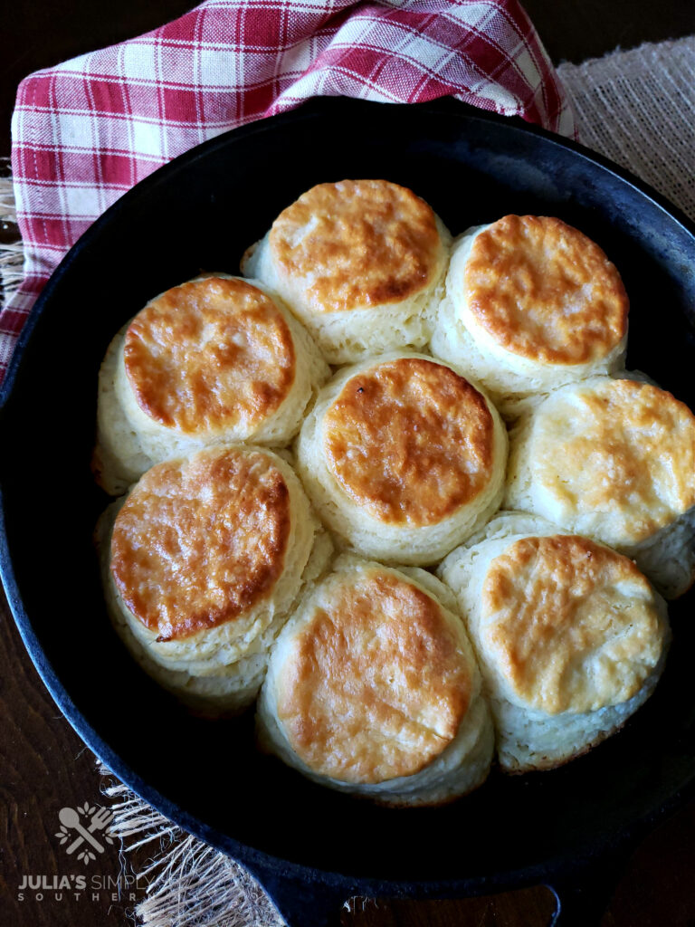 Southern Self Rising Biscuits Recipe in a Lodge Cast Iron Skillet