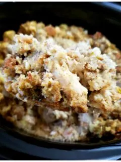 Easy and delicious recipe for Southern chicken and cornbread dressing in a Crock Pot.
