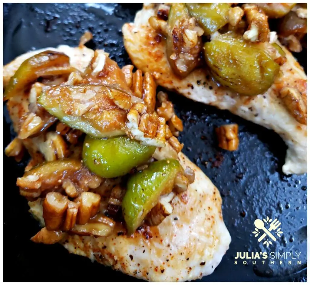 Best food blog recipe for chicken breast topped with sauteed honeyed figs and pecans