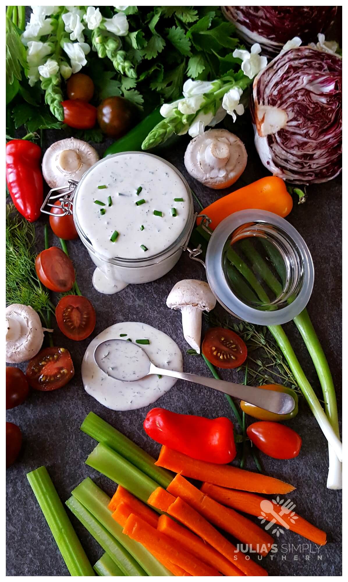 Best Ranch Dressing Recipe and fresh colorful vegetables