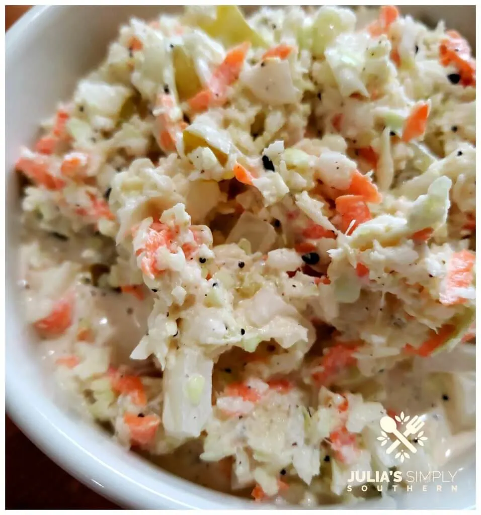 Amazing coleslaw recipe in a serving bowl