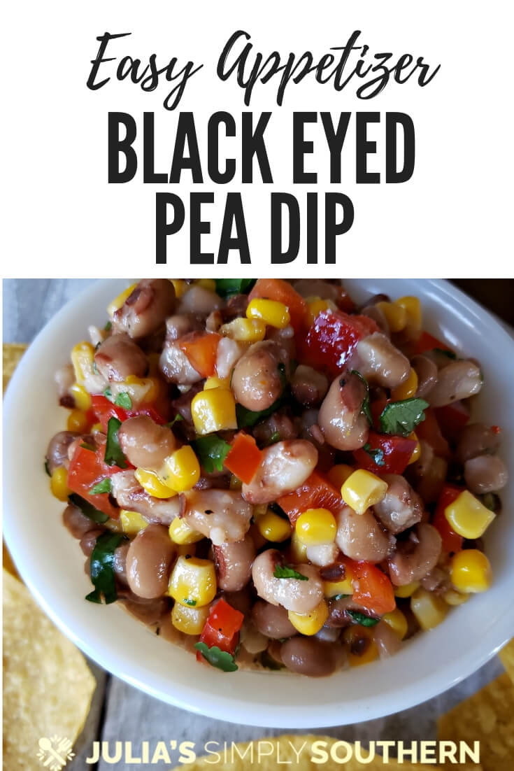 Easy black eyed pea dip (also called salsa, salad, relish or Texas Caviar). This favorite party food is delicious served with tortilla chips #appetizer #easyrecipe #partyfoods #SouthernFood