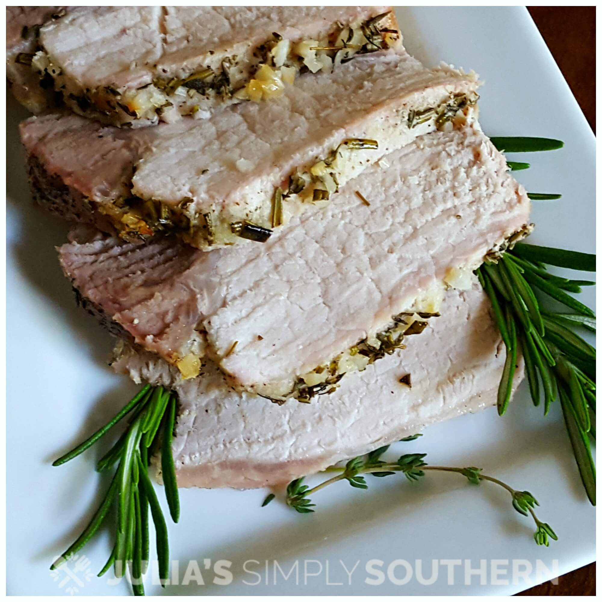 Roast pork with garlic and herbs