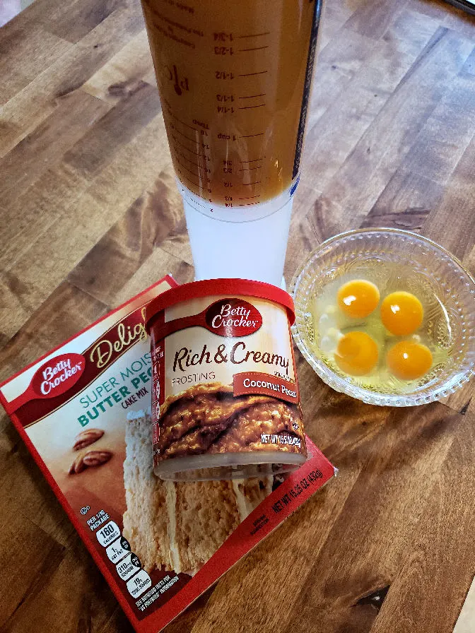 Ingredients to make a butter pecan pound cake