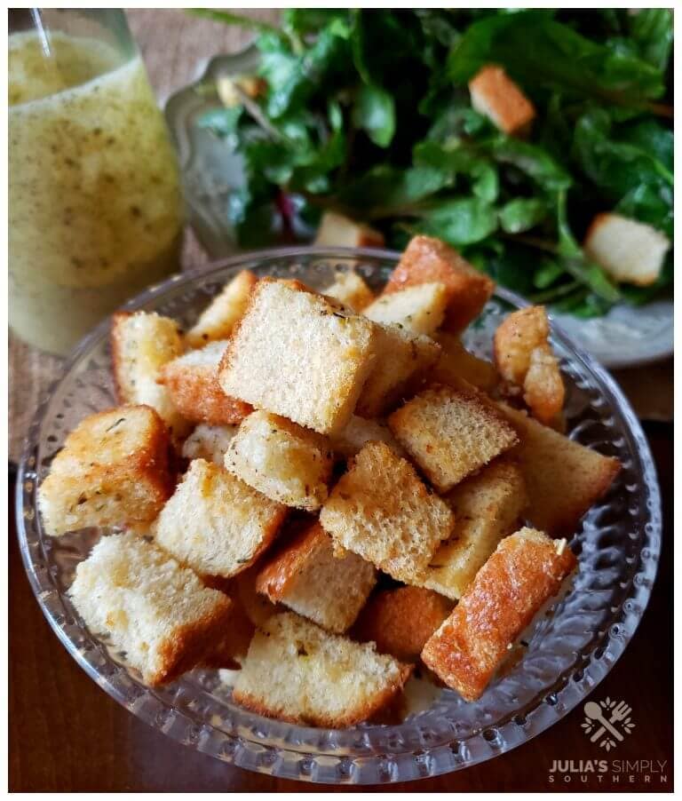 Baked Seasoned Croutons - homemade ways to use up stale bread - Easy Recipe