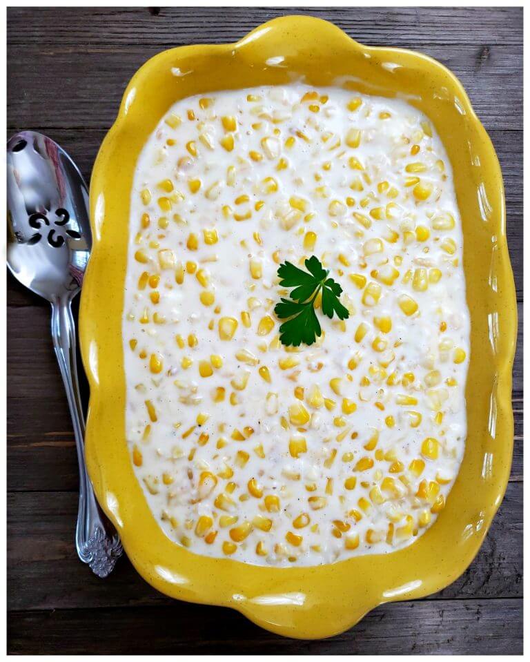 Best ever slow cooker creamed corn recipe. The perfect side dish for holiday meals.