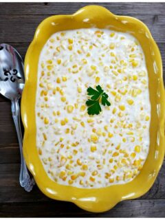 Best ever slow cooker creamed corn recipe. The perfect side dish for holiday meals.