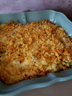 an old fashioned asparagus casserole made with fresh asparagus spears with cracker crumbs topping