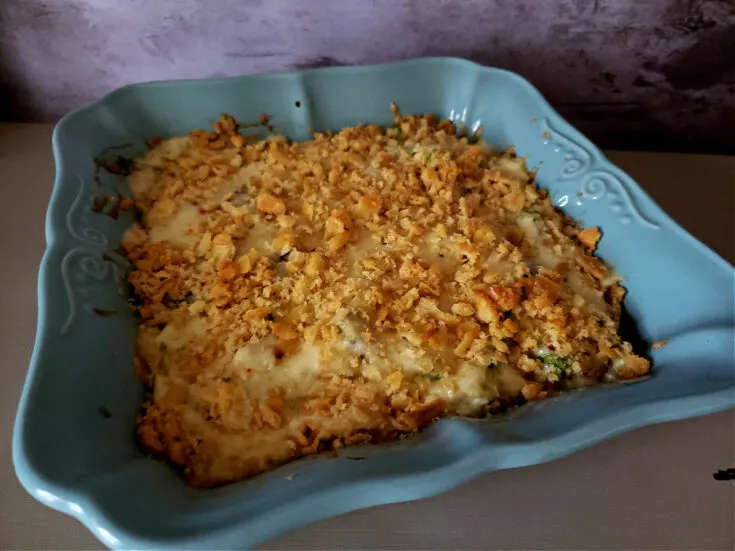 an old fashioned asparagus casserole made with fresh asparagus spears with cracker crumbs topping