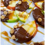 Amazing apple nachos recipe with chocolate, caramel and peanut butter morsels