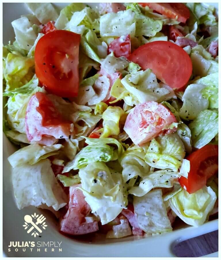 Old school mayonnaise salad with lettuce and tomatoes is a Southern favorite recipe