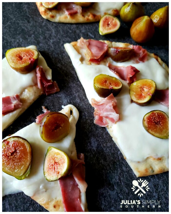 Fresh Fig Pizza that is oven baked on flatbread and so delicious